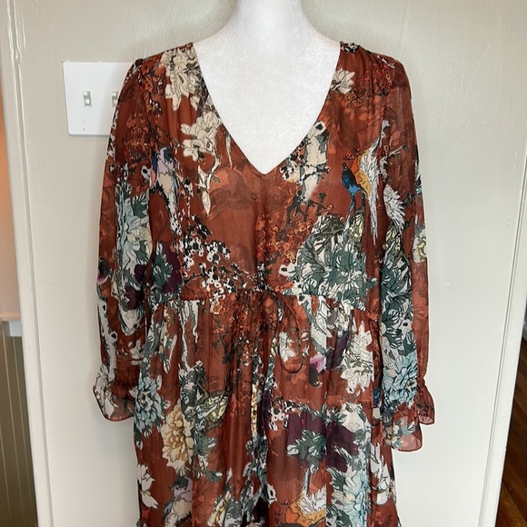 Anthropologie Hemant & Nandita Zeri Tiered Floral Ruffle Dress Size 10 - Picture 4 of 15
